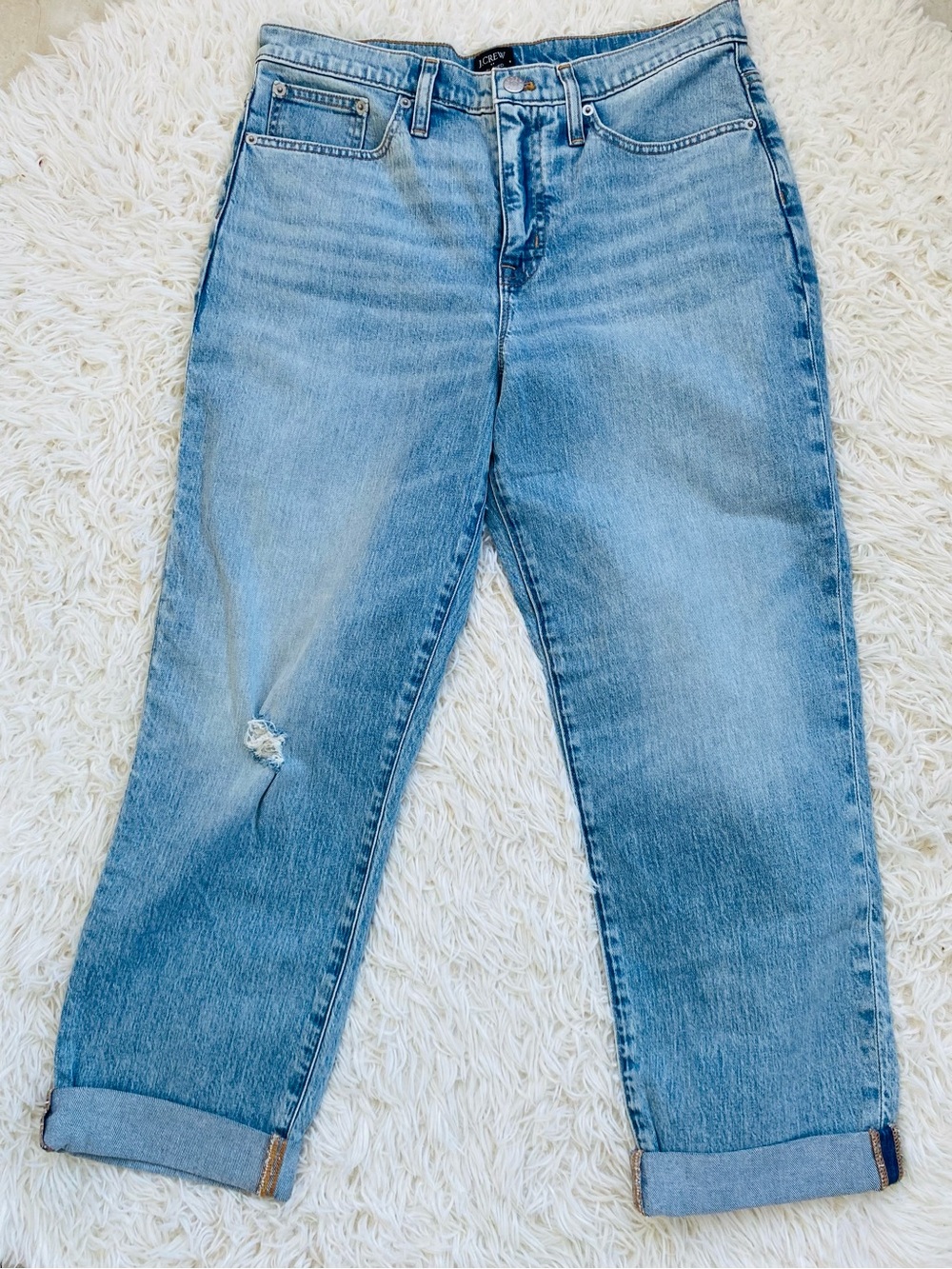 J.Crew Relaxed Boyfriend Jeans Size 28 Light Wash distressed Cuffed Denim